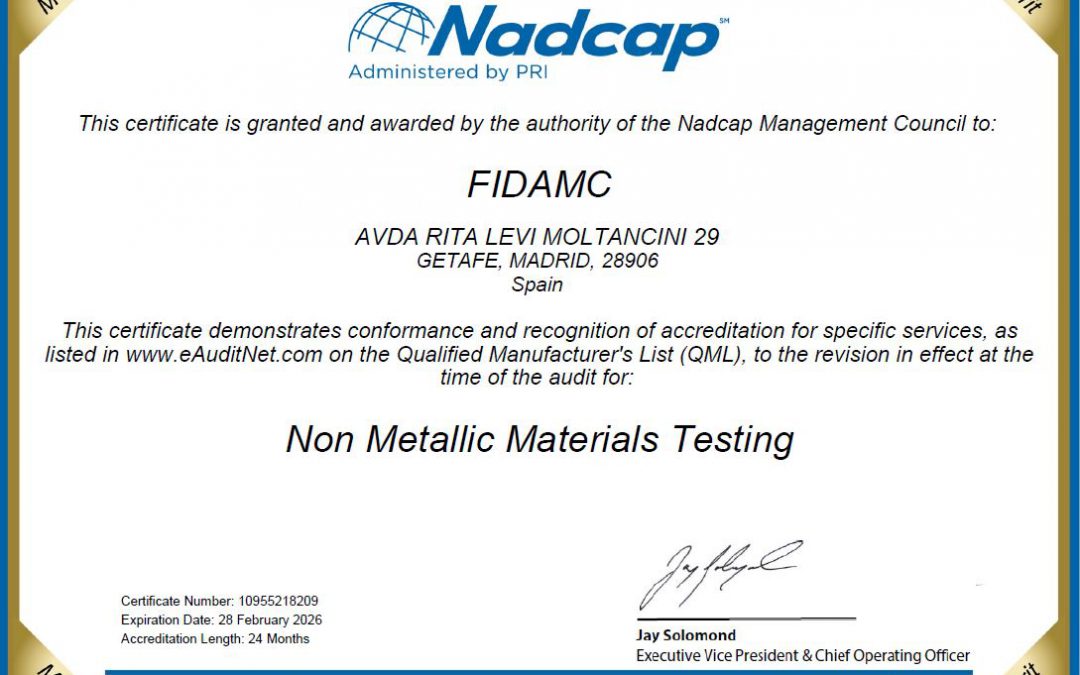 Fidamc renews Nadcap accreditation for Non-Metallic Materials Testing with highest distinction